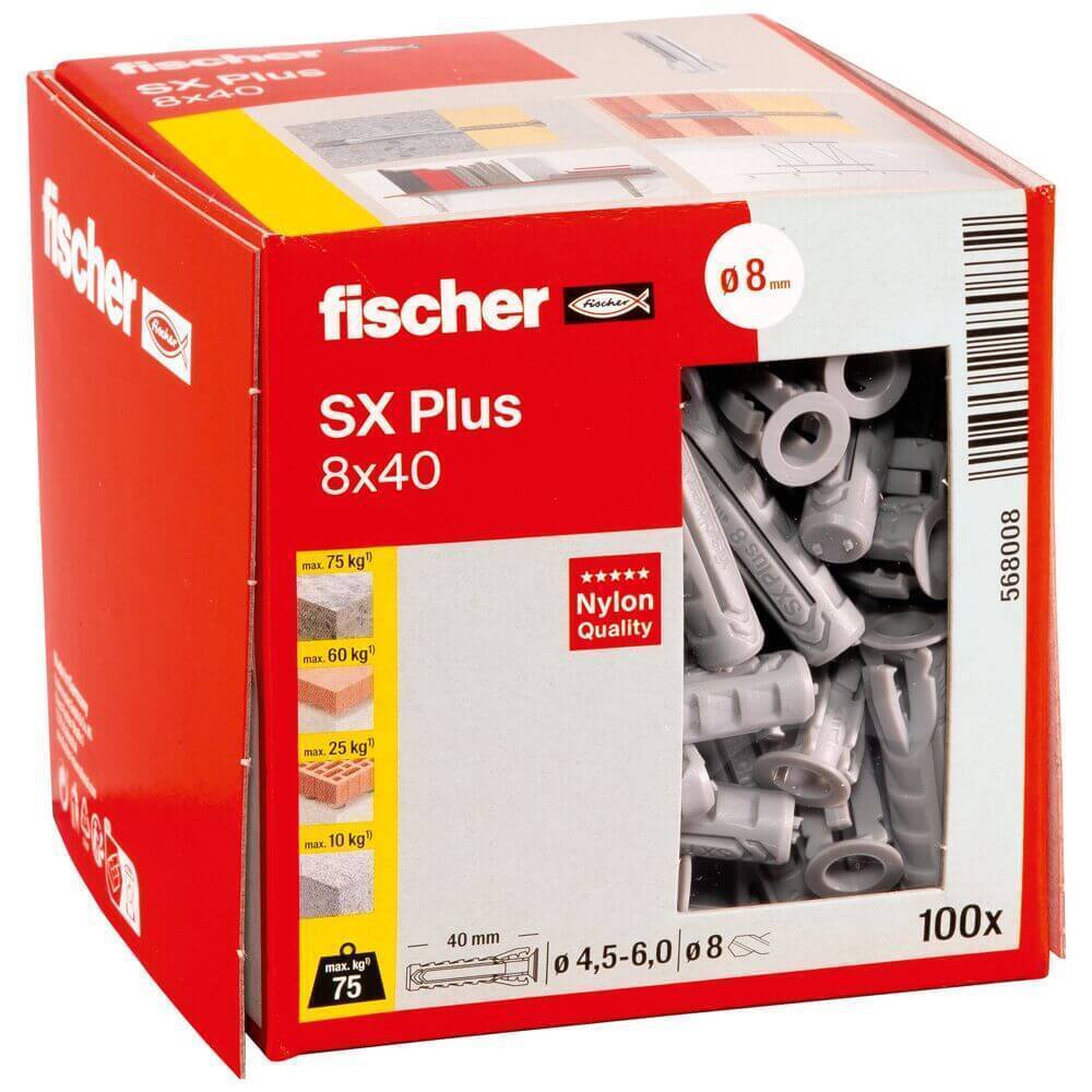 Дюбель четырехраспорный SX Plus 8x40 fischer с бортиком нейлон купить оптом  | fischer-market